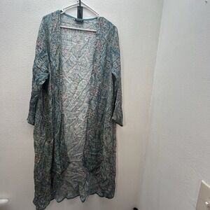 APNY Boho Print Blue Kimono Duster Sz S Art To Wear Funky Beach Resort Festival
